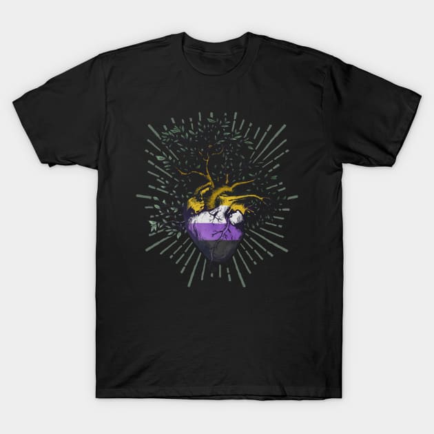 Nonbinary Heart Tree of Life T-Shirt by Psitta